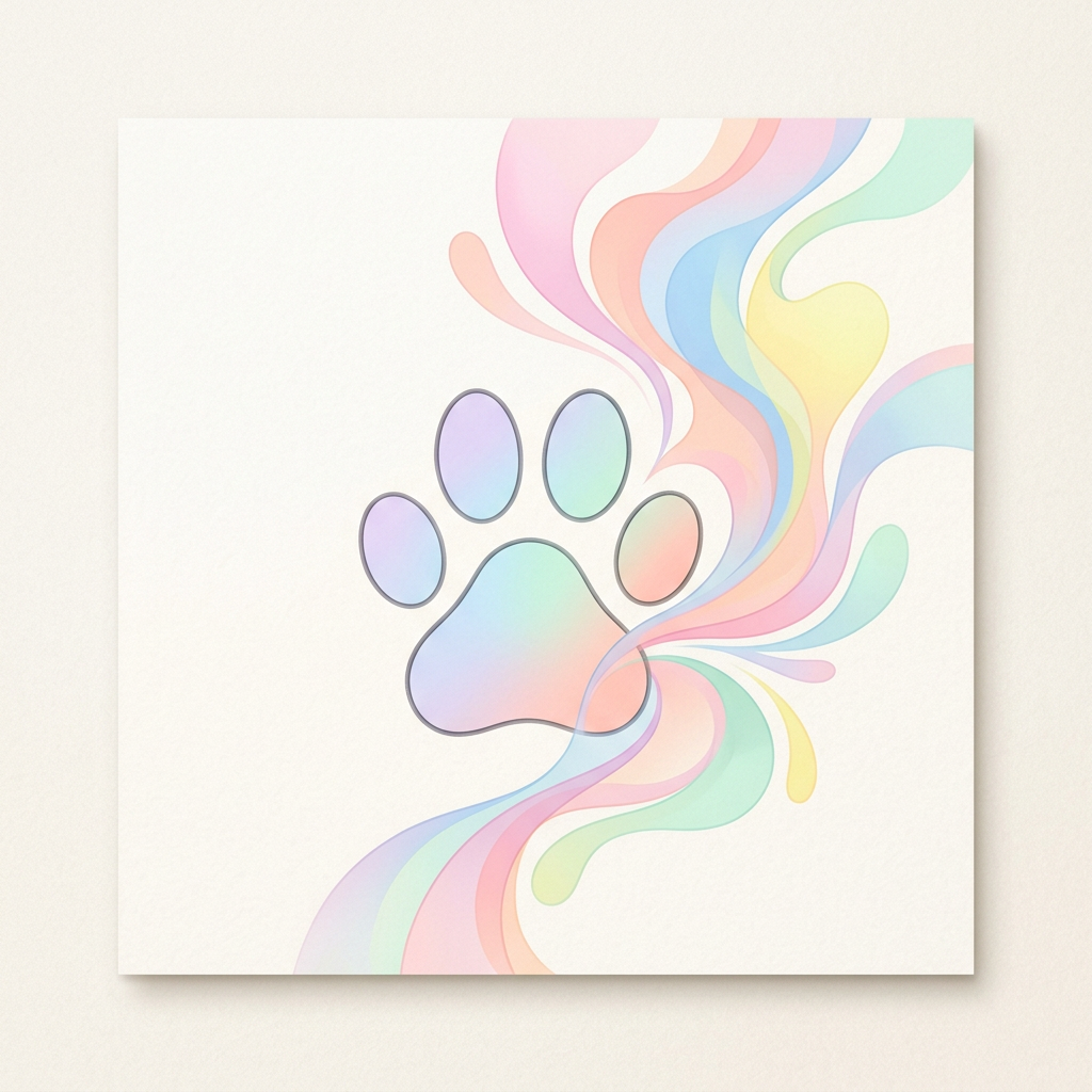 Abstract paw print with pastel rainbow colors and swirling patterns