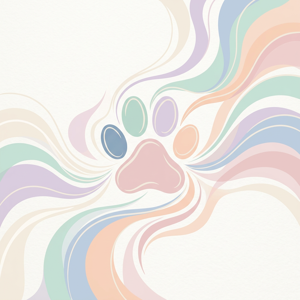 Abstract paw print with pastel color waves flowing outward