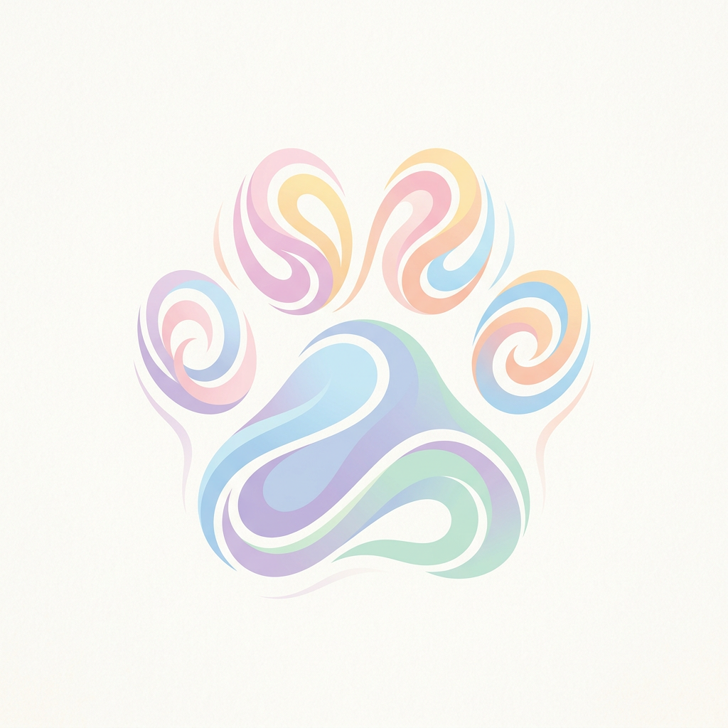 Minimal pastel dog paw with flowing shapes